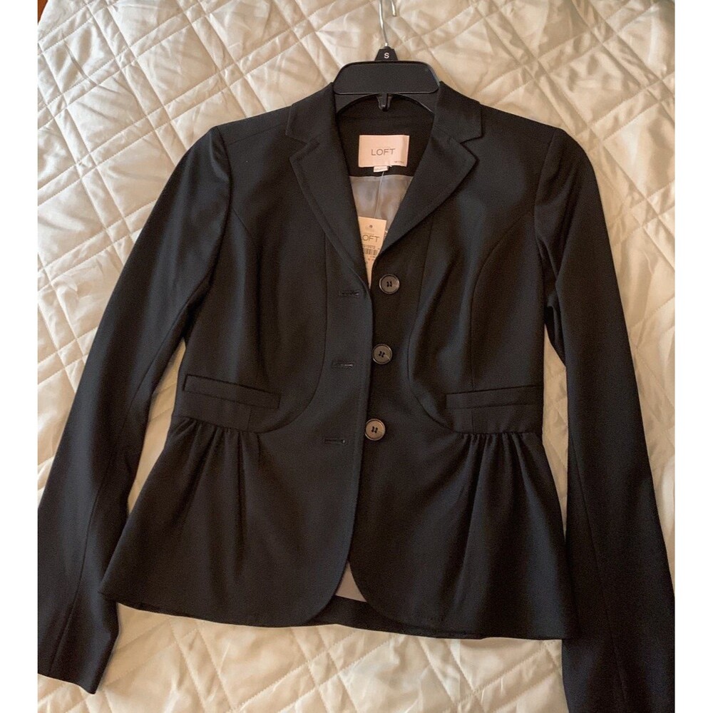 LOFT Black Blazer with Ruffles
